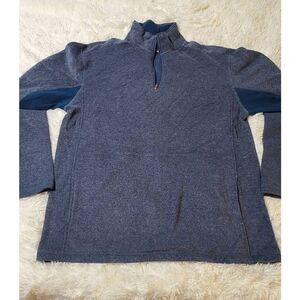 Men's half zip mock neck solid casual long sleeve pullover fleece sapphire sweat